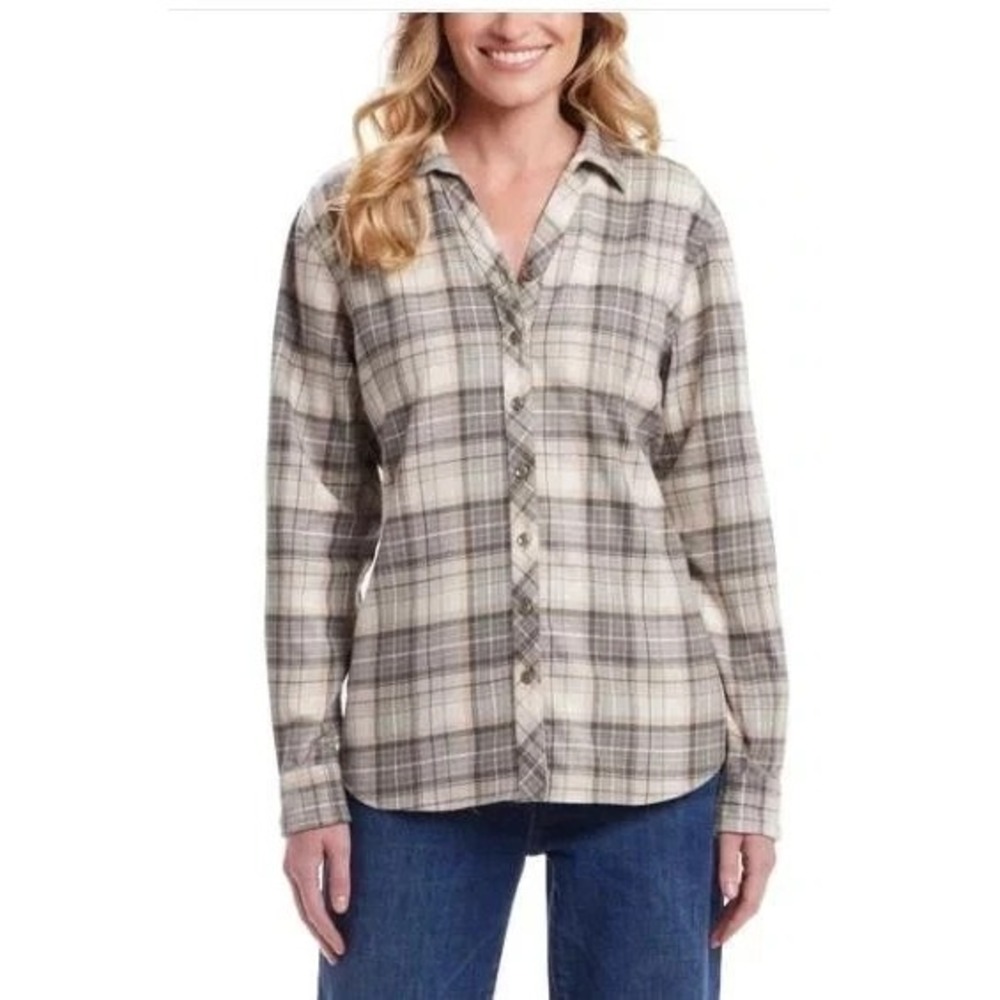 Weatherproof Vintage Women's Comfort Stretch Flannel Shirt, Green, Size: XL, New